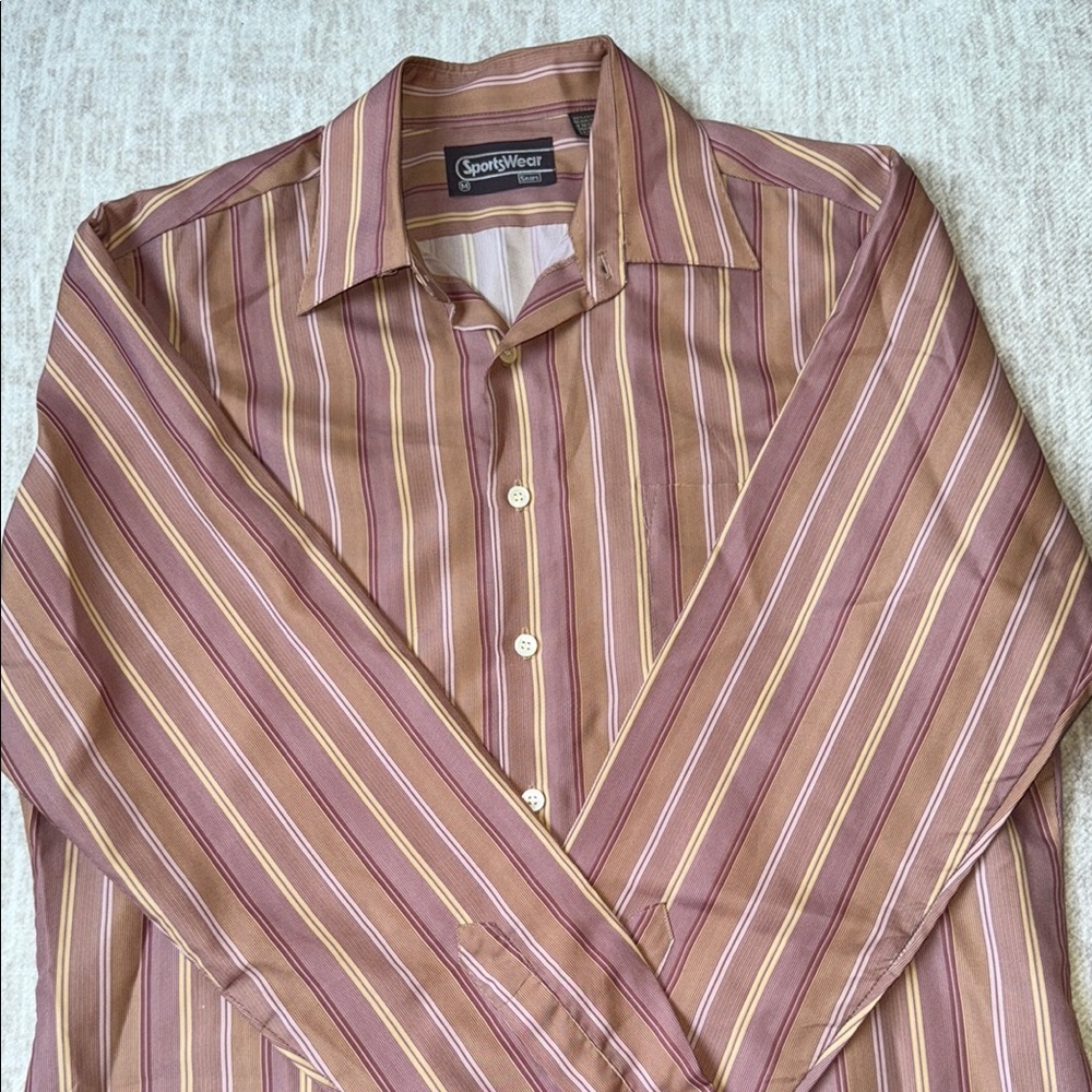 Sears Brown and Yellow Casual Button Down Shirt